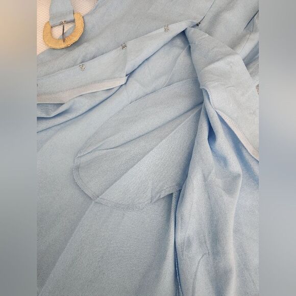 FOR CYNTHIA dress linen viscose blend side pockets belted short sleeve - Picture 9 of 13